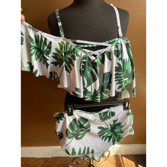 NWOT Women's Plus Size 20W 2 Piece Bathing Swim Suit Tropical Palm Tree - Picture 4 of 7